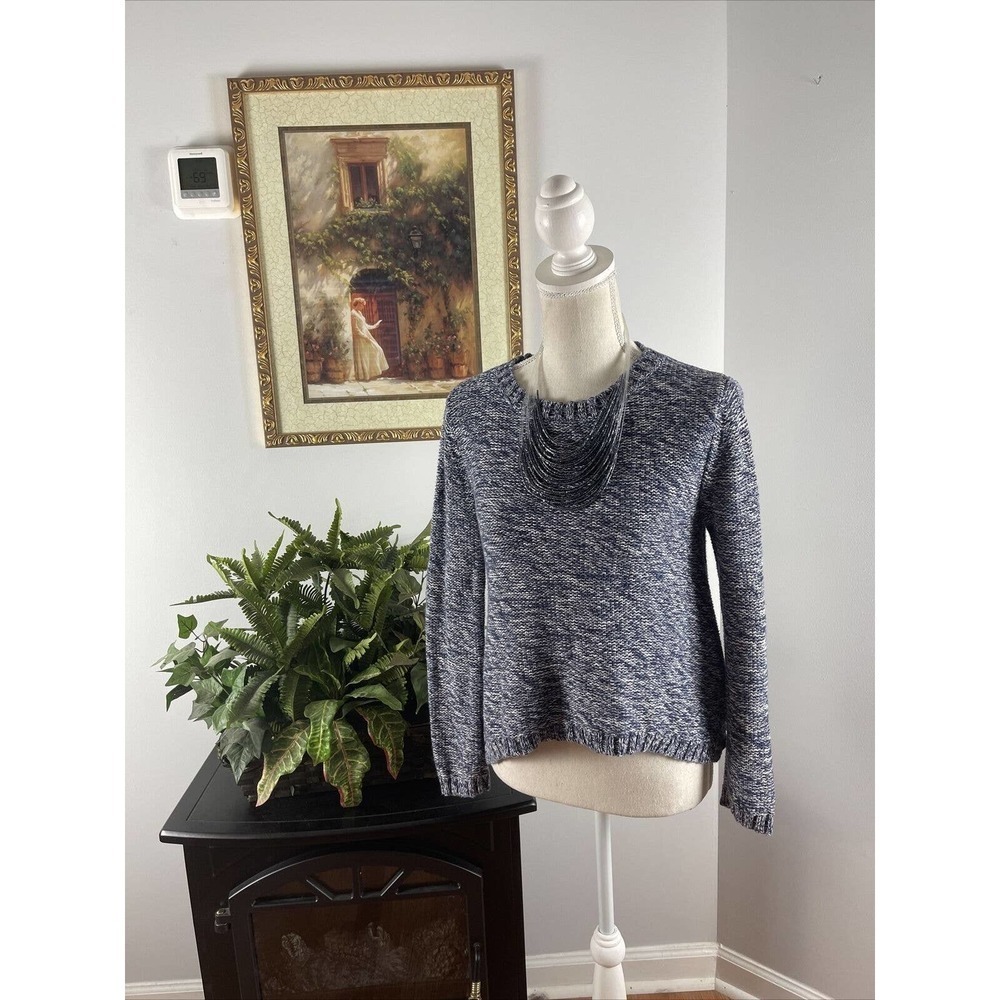 Old Navy‎ Knit Sweater Women's LG (10-12) 100% Cotton Blue White Long Sleeve